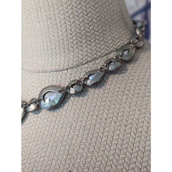 Sparkling Clear Multi Faceted Crystals Choker Bib Bridal Y Drop Necklace - Picture 4 of 8